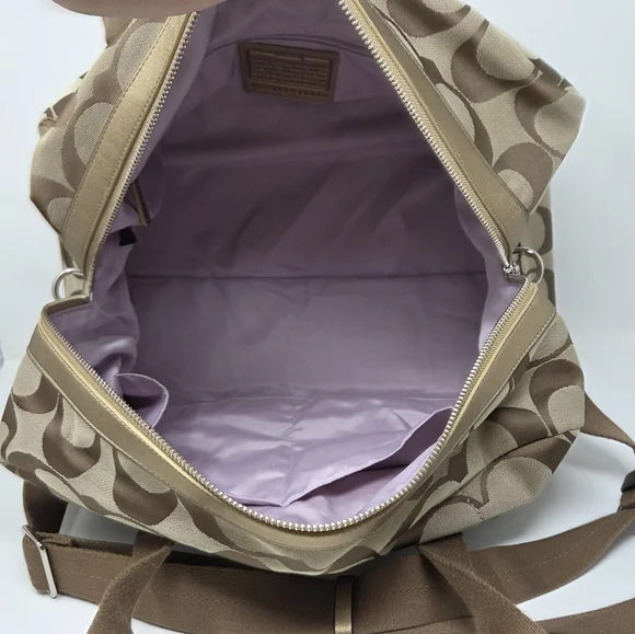 CoachKyra Signature Logo Travel Satchel Duffel Duffle Bag Tan Khaki